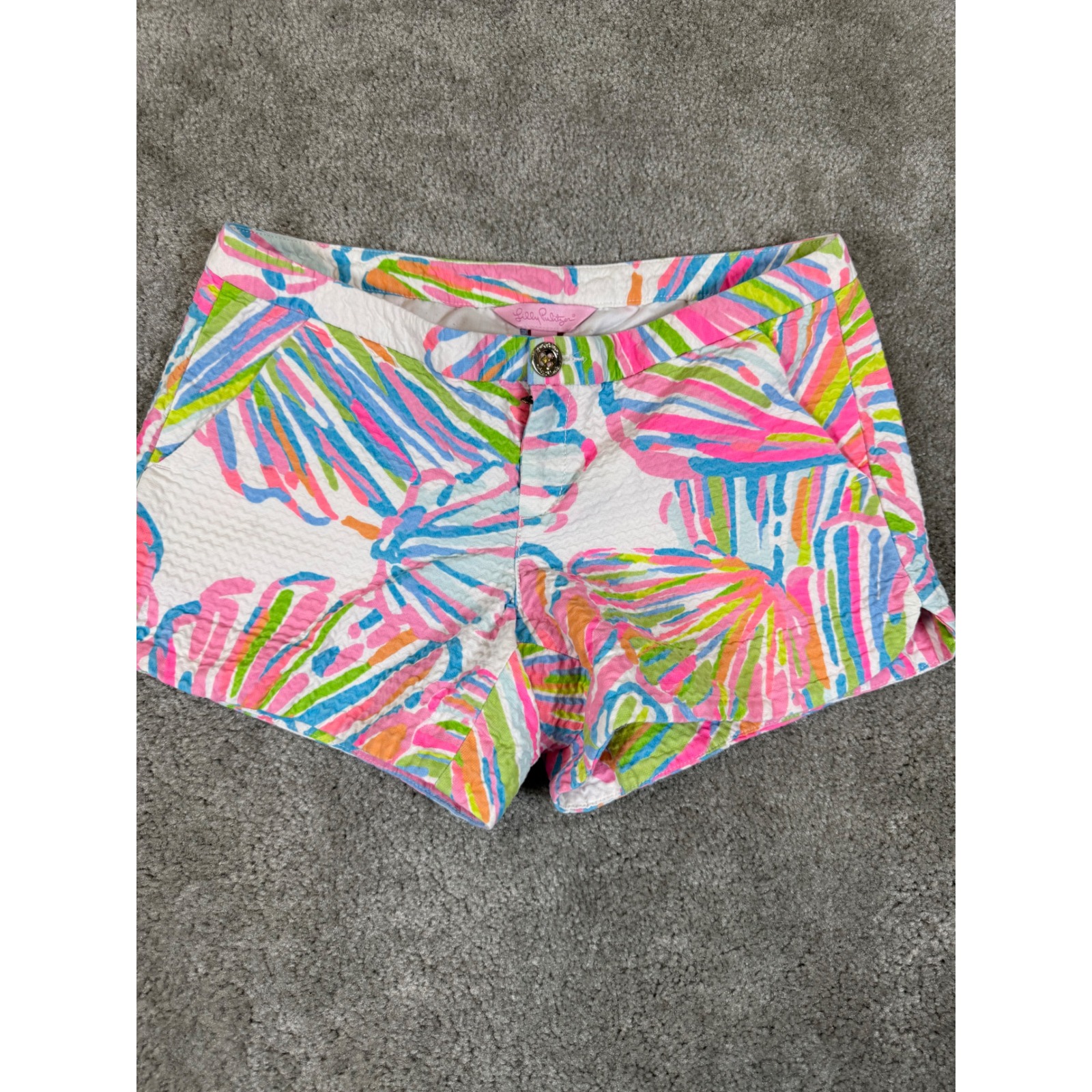 Lilly Pulitzer Womens Multicolor Seashell Seersucker Shorts Pink Blue Size 00